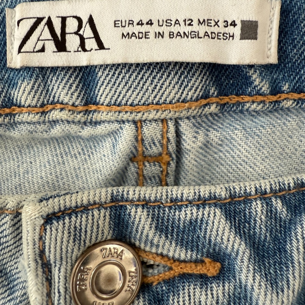 Zara Wide Leg Jeans Women's Light Wash High Rise Denim Casual Straight Leg - Picture 3 of 10